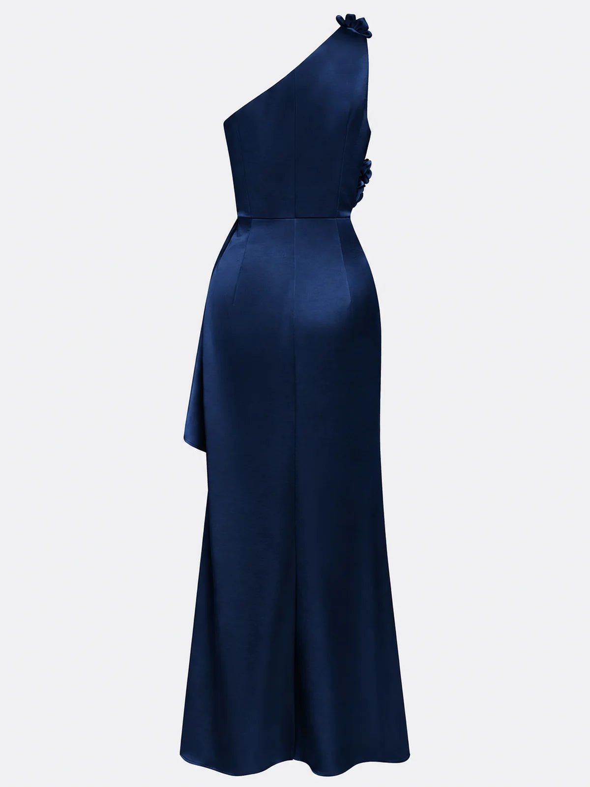 Sukienka wieczorowa maxi Champagne 3D Flower – satynowa, na jedno ramię (Kopia)