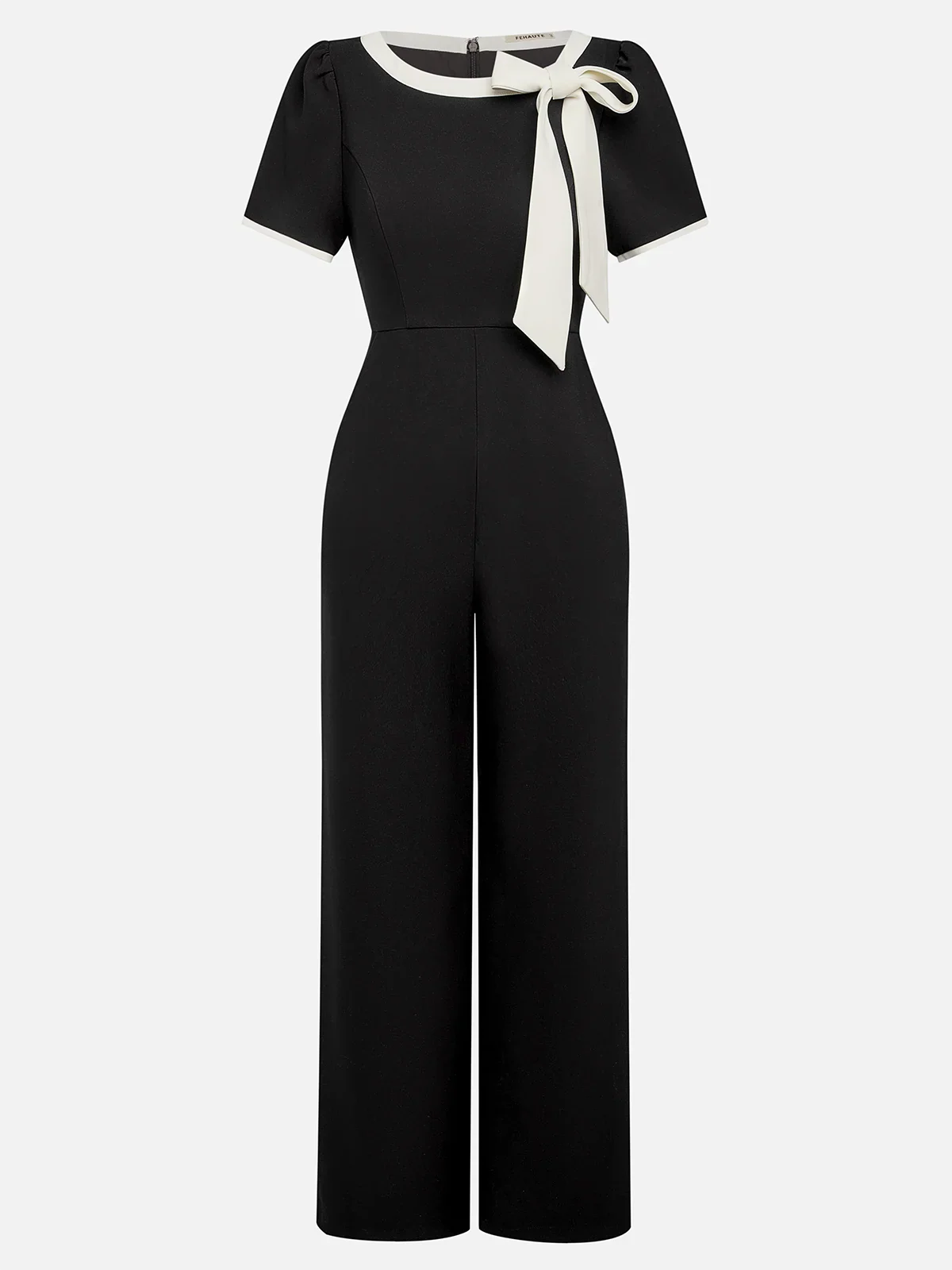 CZARNY KOMBINEZON DAMSKI ELEGANCKI DŁUGIE NOGAWKI KOKARDA