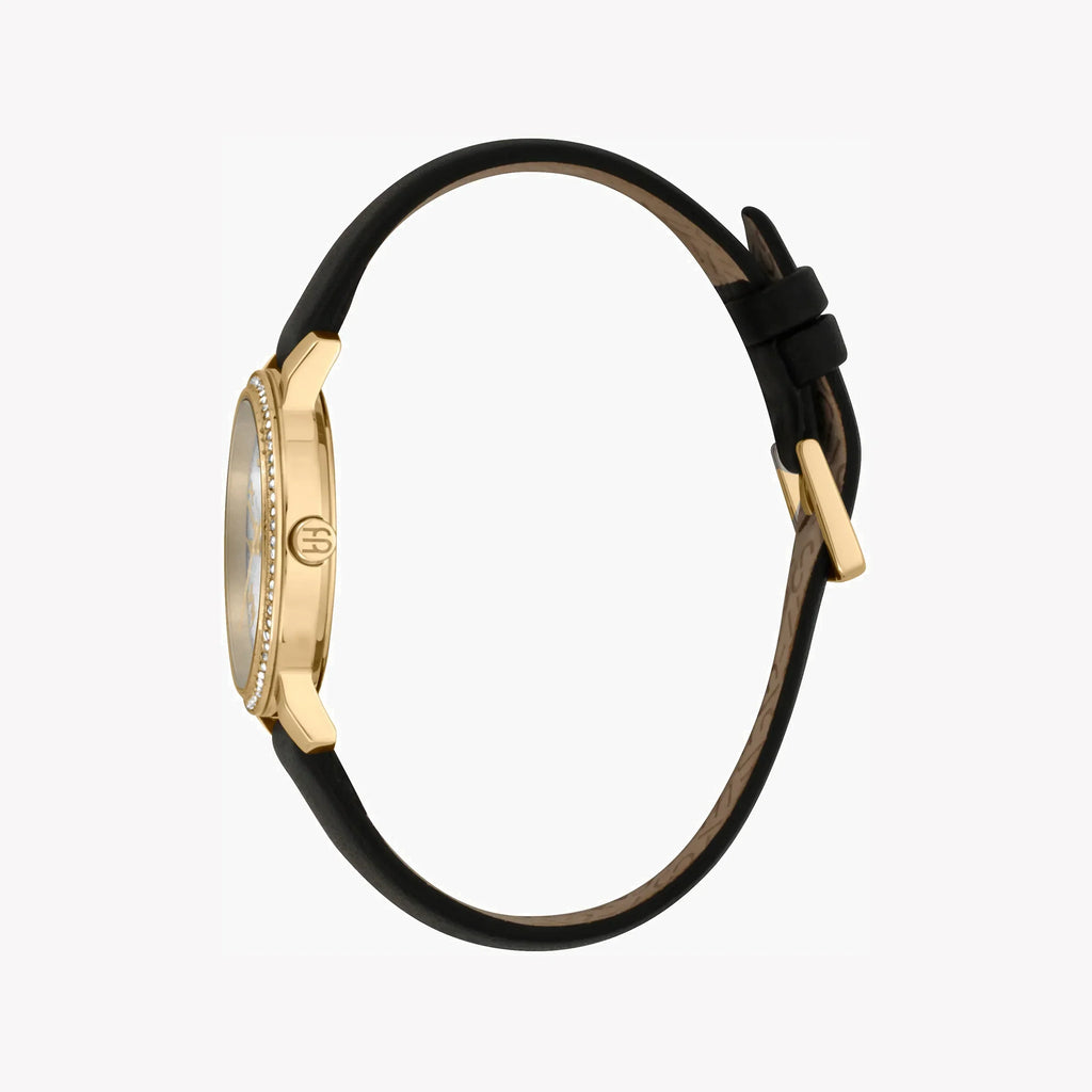 Esprit Women's Black Leather Watch, Silver Dial | ES1L282L0025