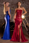 Crystal Strapless Fitted Satin Dress