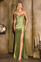 Fitted Strapless Lace & Satin Gown