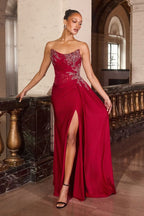 Stretch satin Fitted Embellished Gown