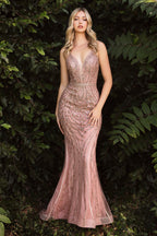 Art Deco Beaded Fit & Flare Mermaid Long Prom Dress CDCD935