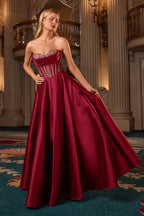 Strapless Satin With Crystal Embellishment