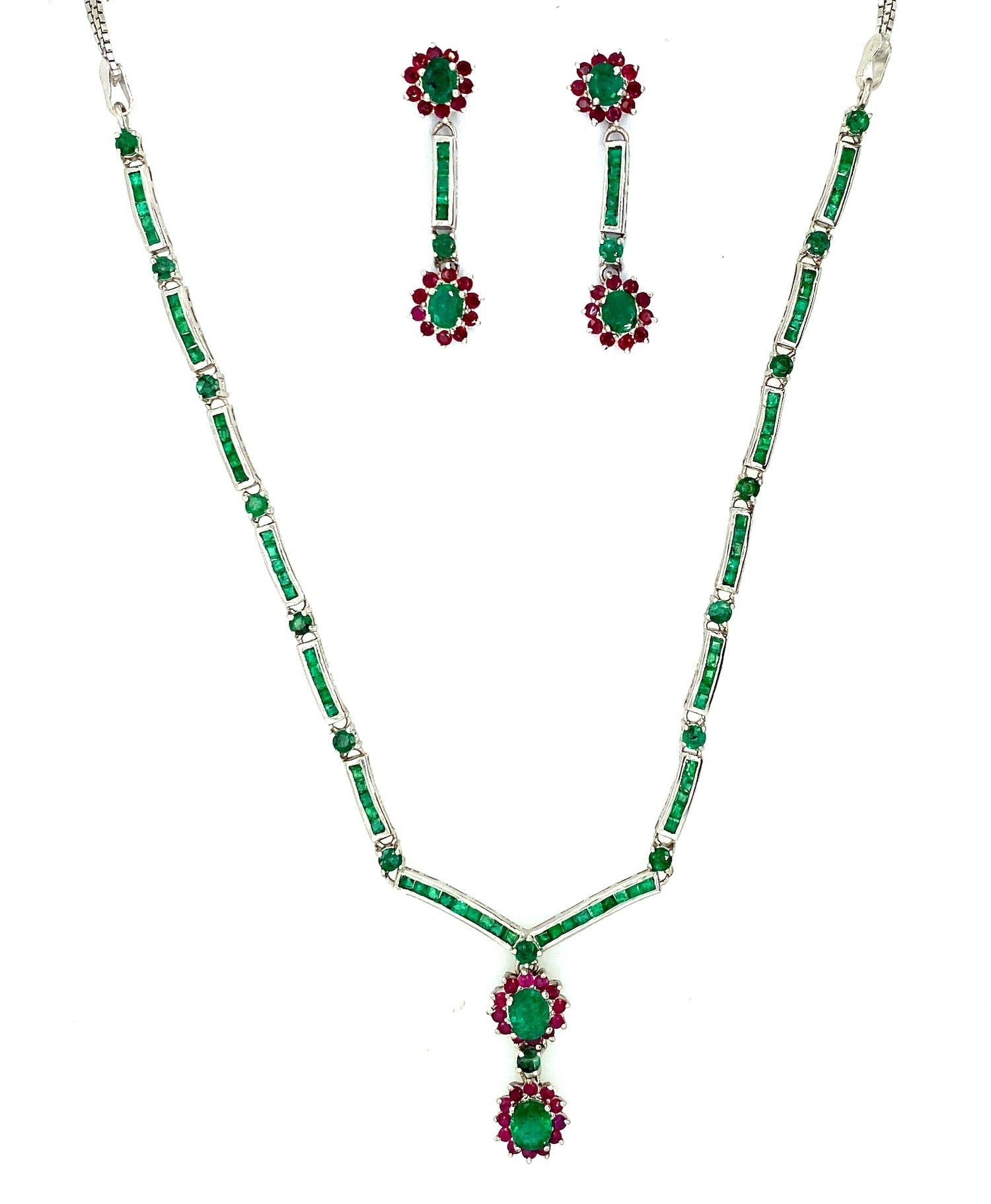 Multi Colour Stone Necklace Set in .925 Sterling Silver - KSS 65395