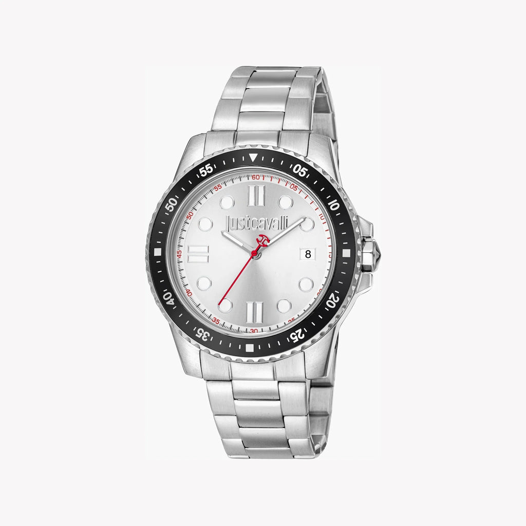 Just Cavalli Men's Silver Stainless Steel Watch, Silver Dial | Jc1g246m0245