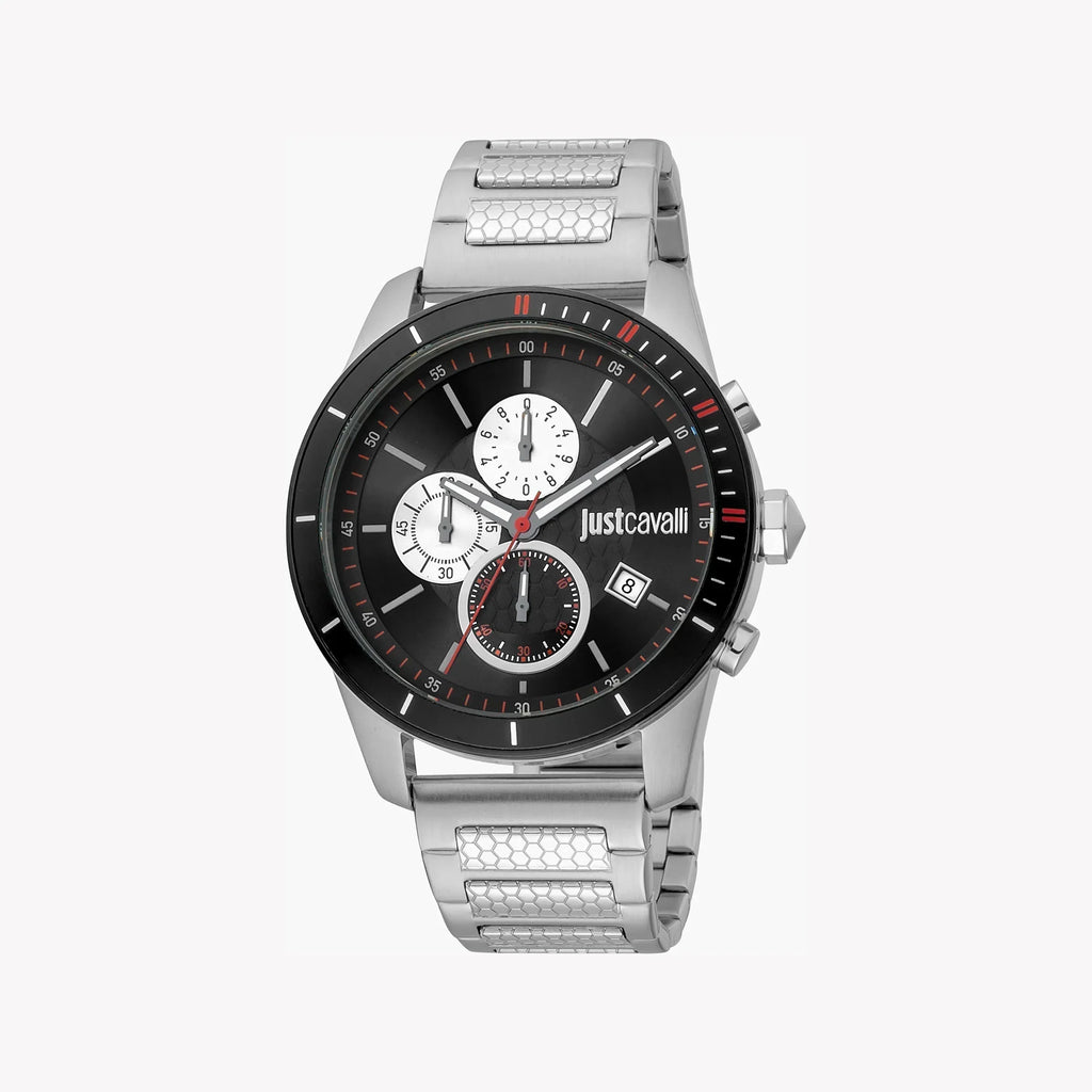 Just Cavalli Men's Silver Watch, Black Dial | Jc1g166m0075