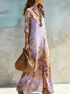 JASNONIEBIESKA SUKIENKA MAXI W STYLU BOHO Z GUZIKAMI