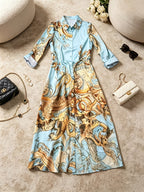 JASNONIEBIESKA SUKIENKA MAXI W STYLU BOHO Z GUZIKAMI