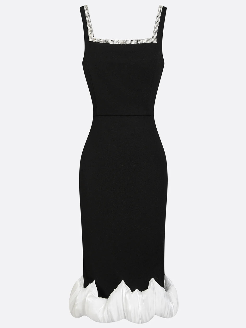 Czarna sukienka midi bodycon z kwadratowym dekoltem