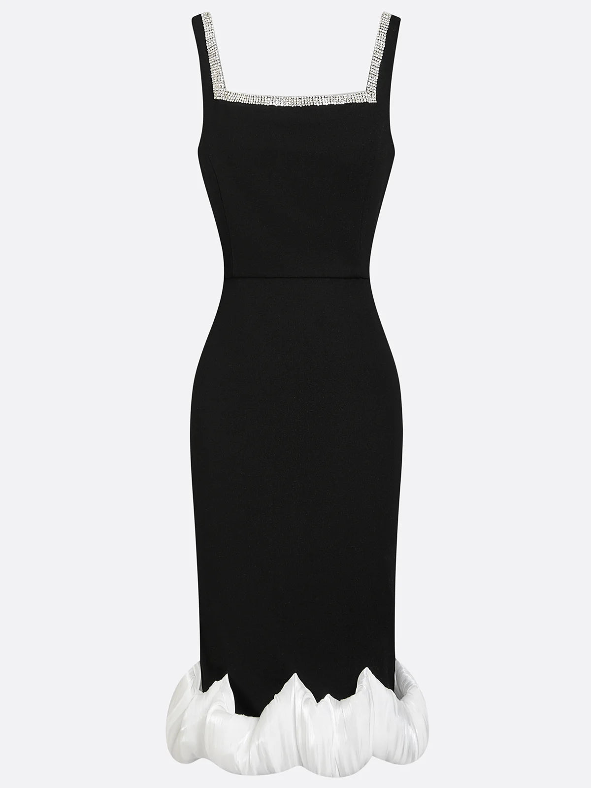 Czarna sukienka midi bodycon z kwadratowym dekoltem