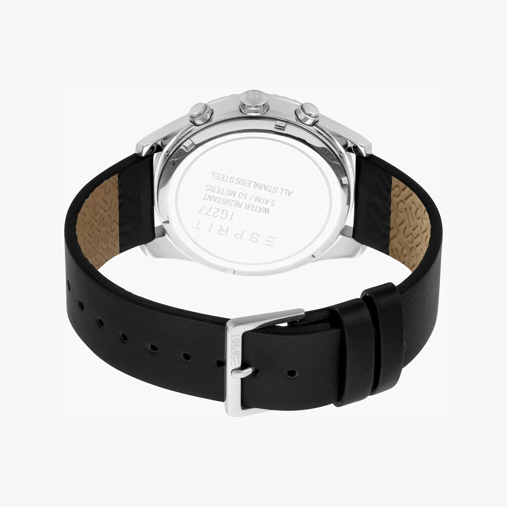 Esprit Men's Black Leather Watch, Black Dial | Es1g030m0015