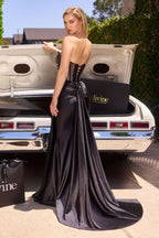 Fitted Strapless Lace & Satin Gown
