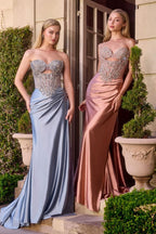Fitted Strapless Lace & Satin Gown