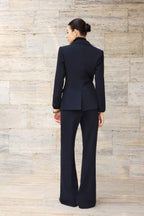 Navy wide-leg pantsuit - metallic buttons