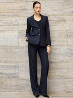 Navy wide-leg pantsuit - metallic buttons