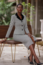 Timeless Contrast Houndstooth Tweed Skirt Suit