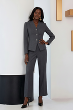 Charcaol grey collarless pantsuit