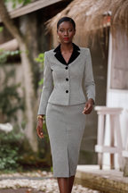 Timeless Contrast Houndstooth Tweed Skirt Suit