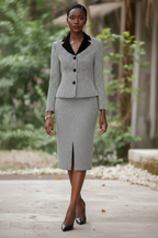 Timeless Contrast Houndstooth Tweed Skirt Suit