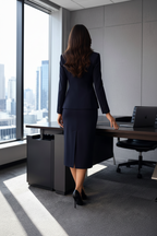 The double breasted navy skirt suit