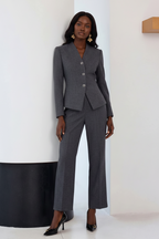 Charcaol grey collarless pantsuit