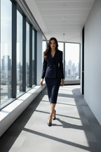 The double breasted navy skirt suit