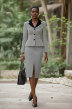 Timeless Contrast Houndstooth Tweed Skirt Suit