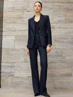 Navy wide-leg pantsuit - metallic buttons